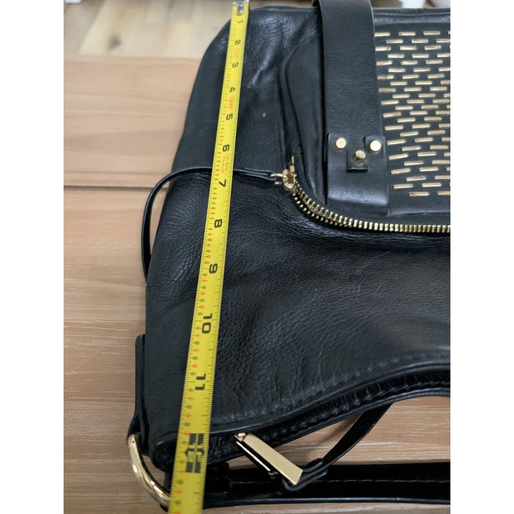 She+Lo BLACK Leather‎ Hobo Handbag With Gold Accents